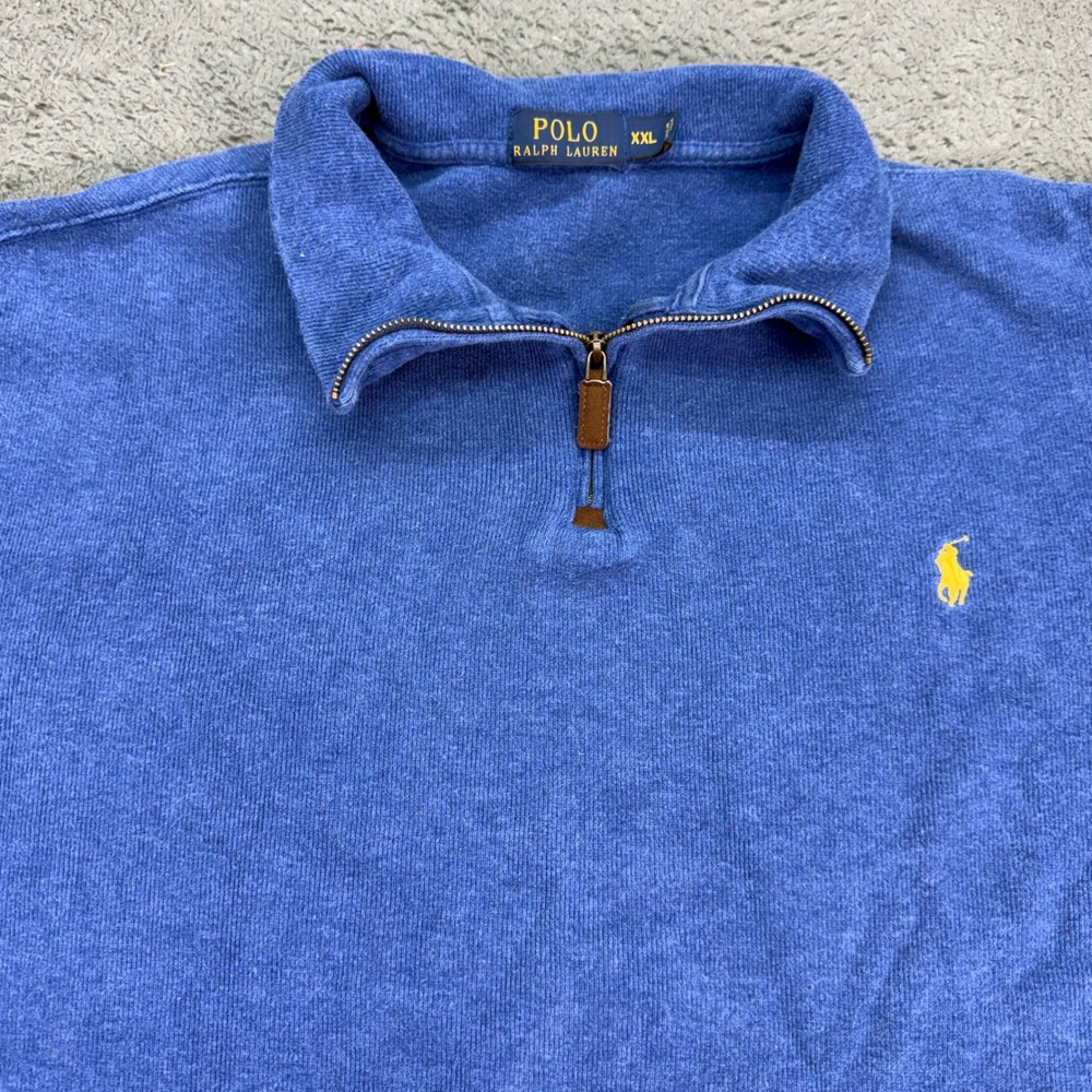 Polo Ralph Lauren Pullover Mens XXL Blue Quarter Zip Knit Long Sleeve Sweater